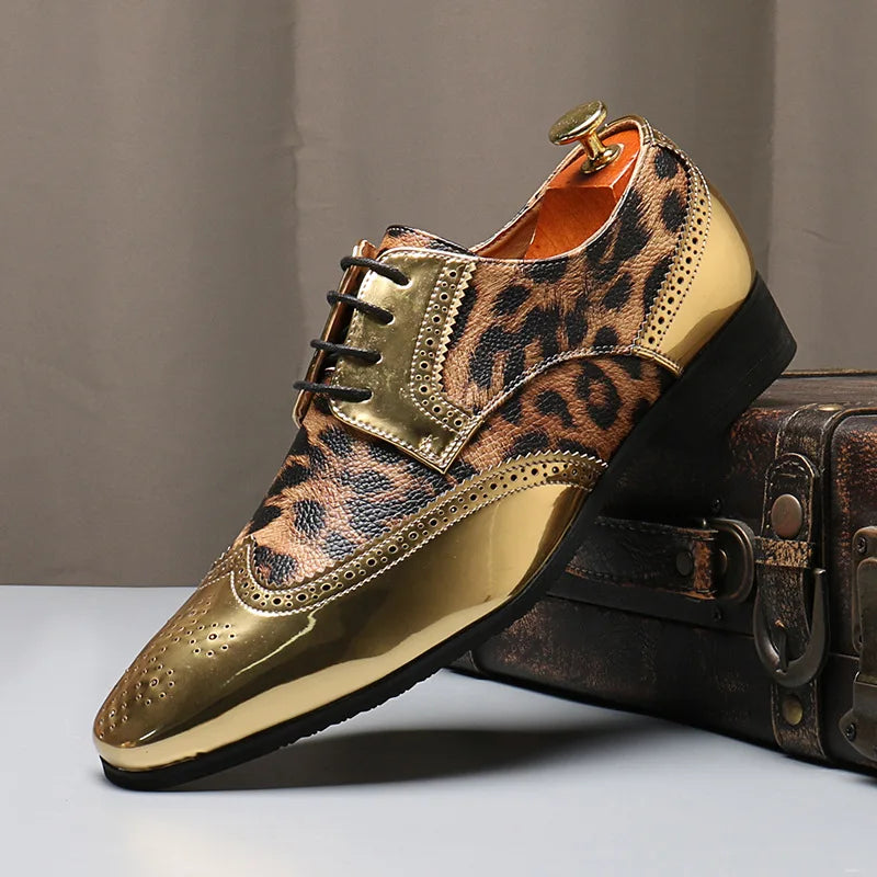 Golden Silver Leopard Men's Shoes