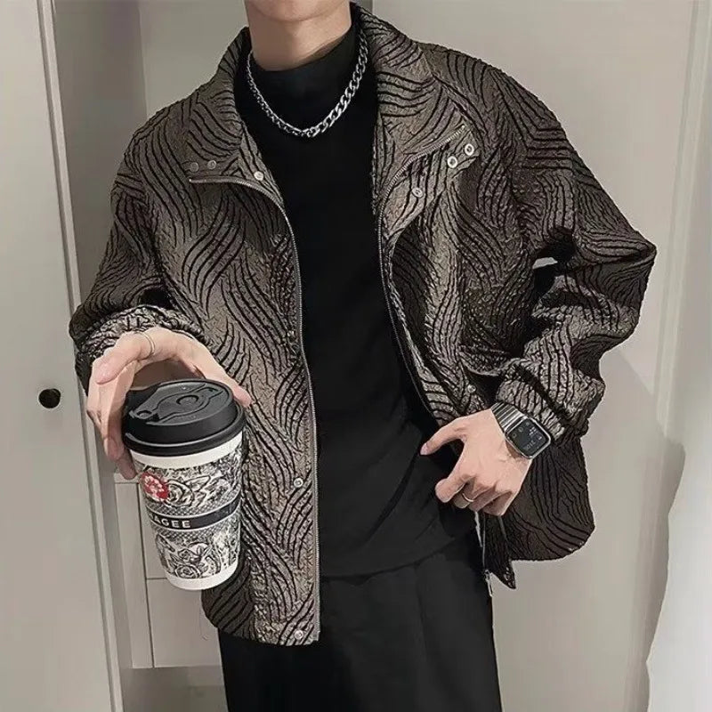 Fold Fabric Zipper Lapel Jacket