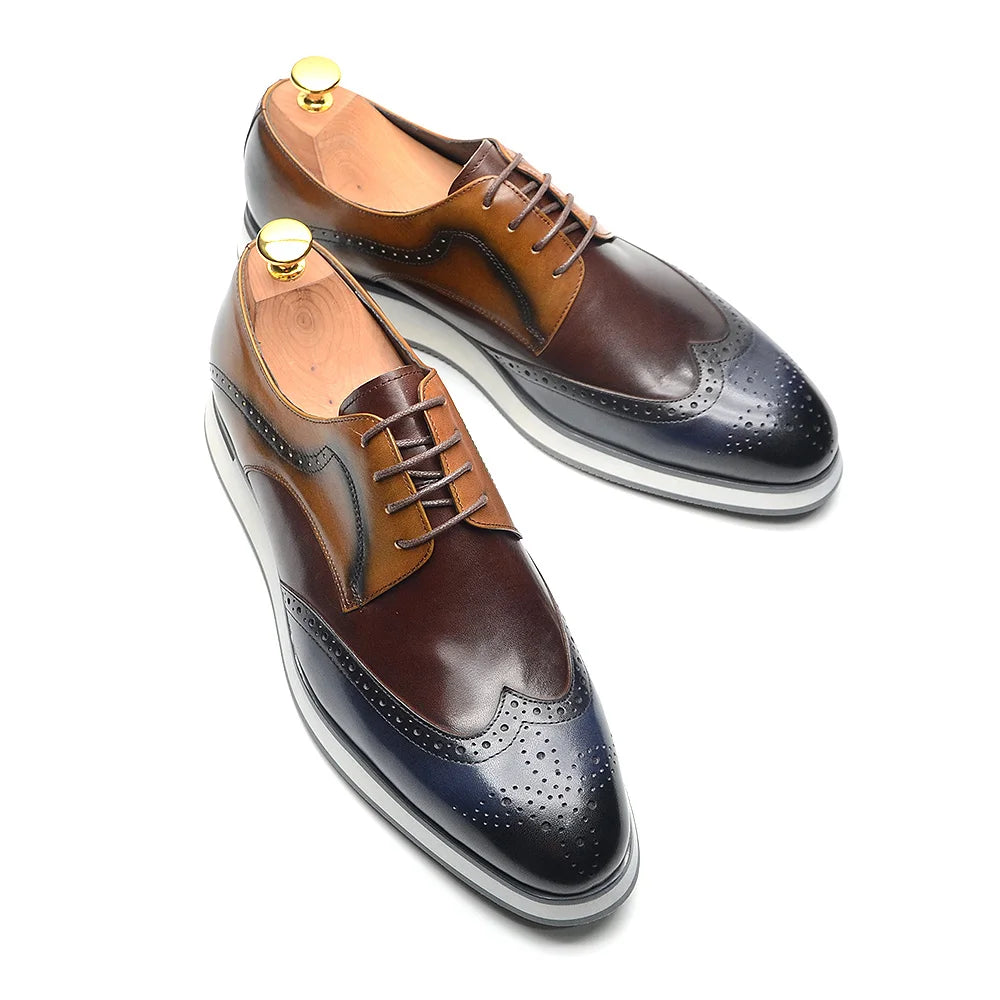 Genuine Leather Mixed Colors Wingtip Shoes