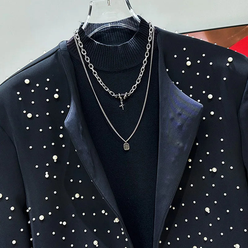 Pearl Beaded Decoration Cropped Blazer