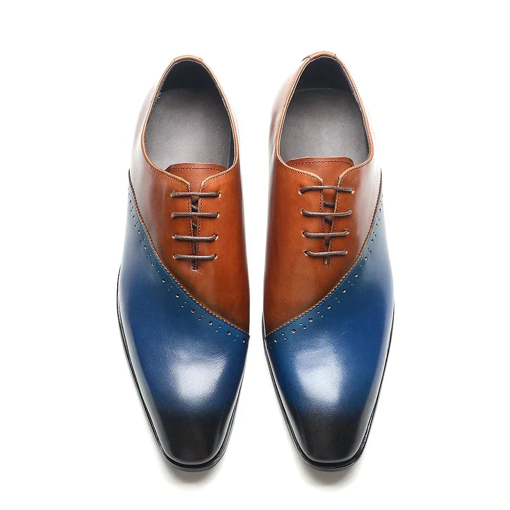 Pointed Toe Lace-up Brown Blue Shoes