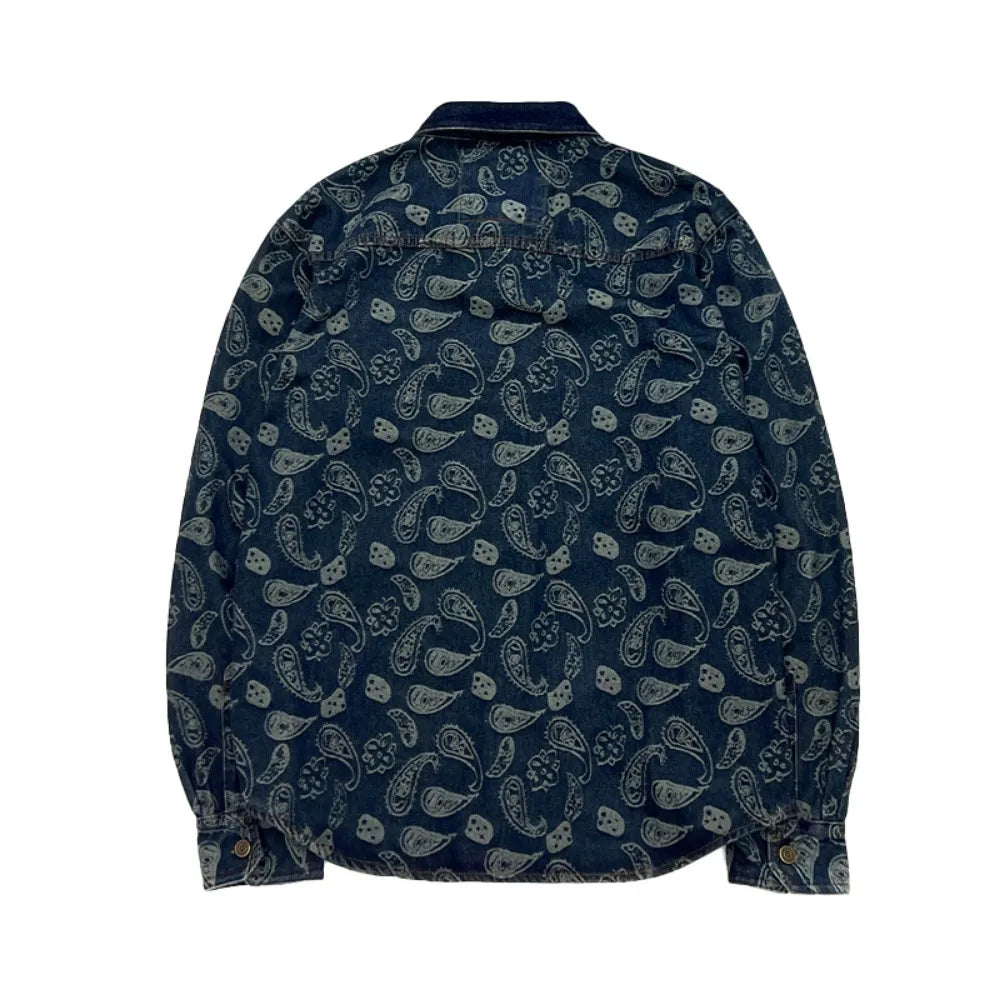 Paisley Pattern Retro Men's Denim Shirt