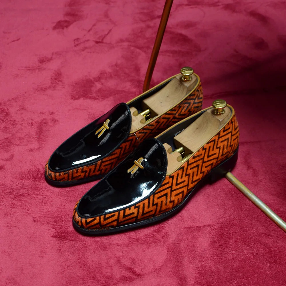 Unique Pattern Brown Black Loafers