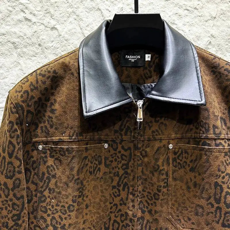 Leopard Print Turn-Down Collar Jacket