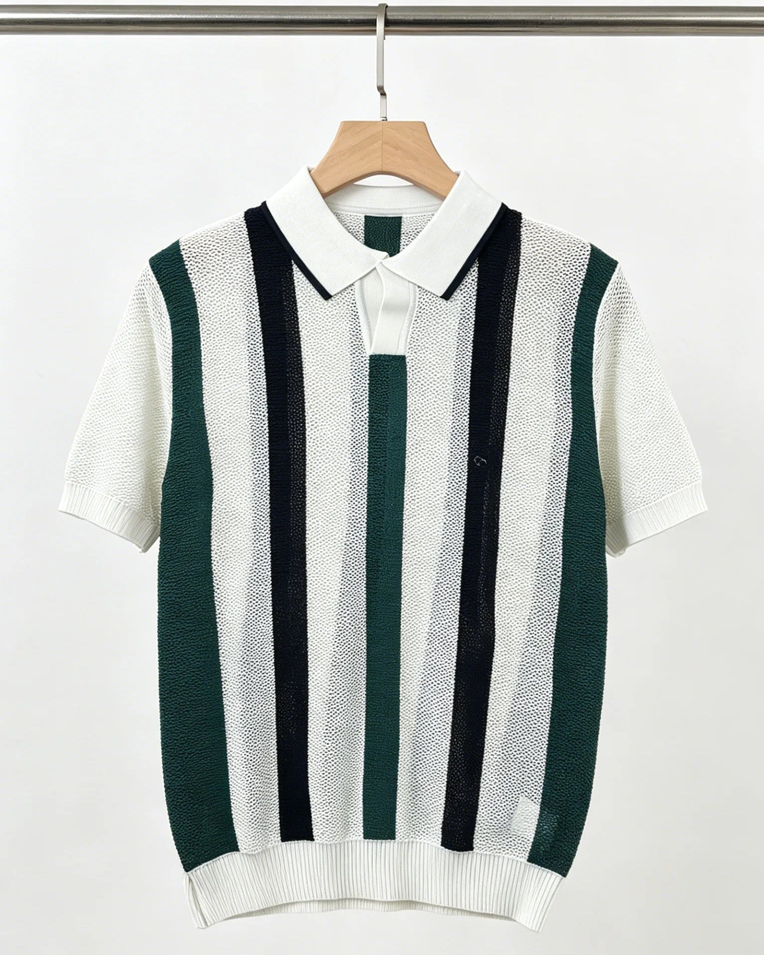 Vertical Stripe Knitted Polo Shirt