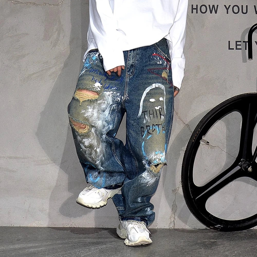 Hip-Hop Graffiti Ripped Baggy Jeans