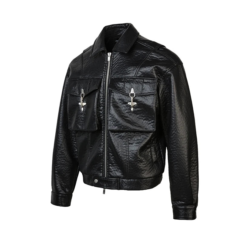 Leather Loose Double Pocket Style Jacket