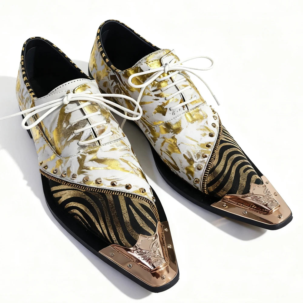 Gold Foil Zebra Print Metal Toe Shoes