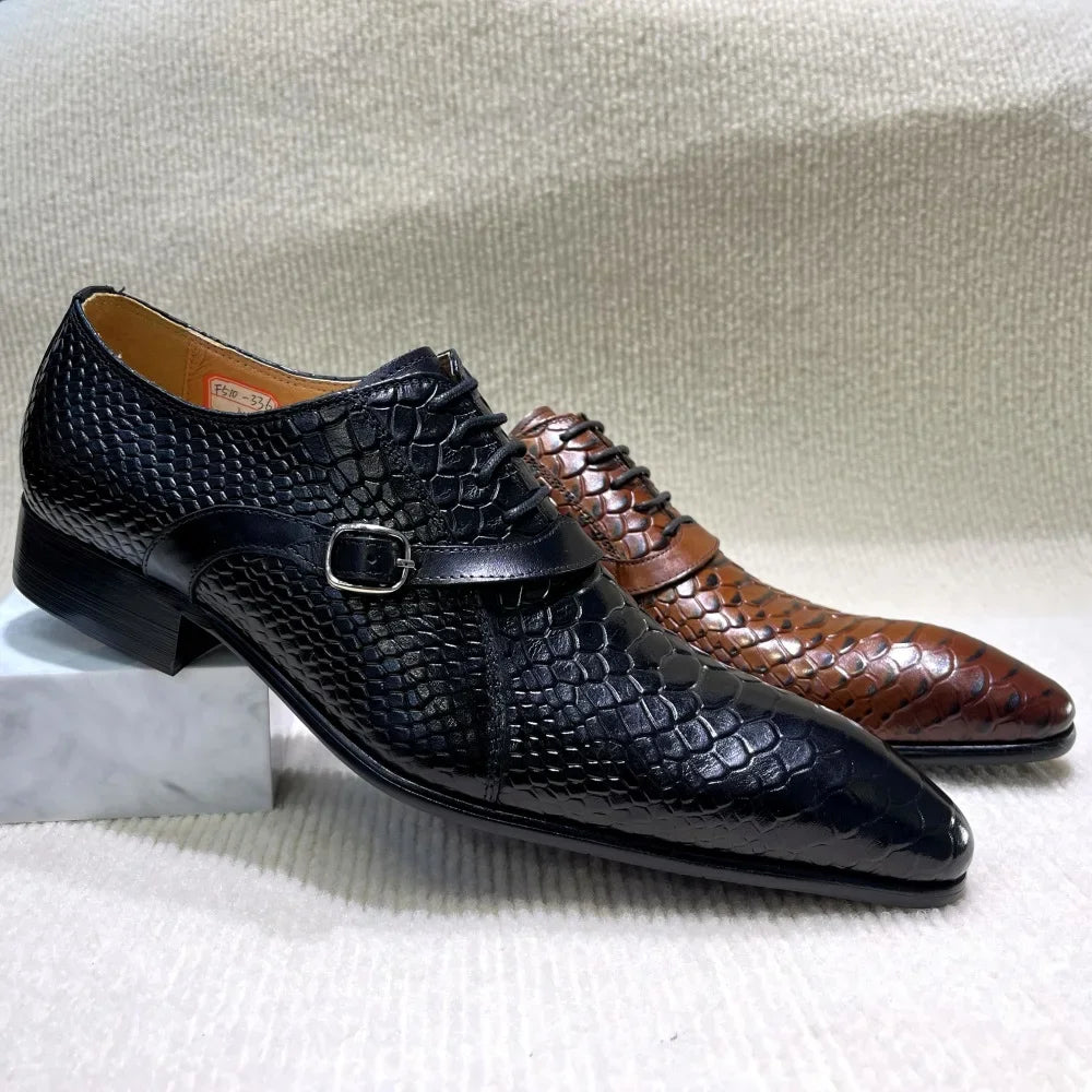 Snakeskin Textured Pattern Leather Shoes