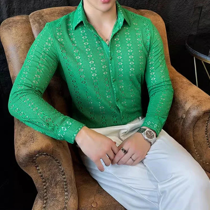 Sexy Lace See-Through Slim-Fit Shirt