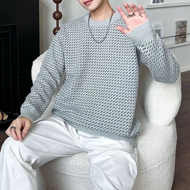 Vintage Weave Pattern O-Neck Sweater