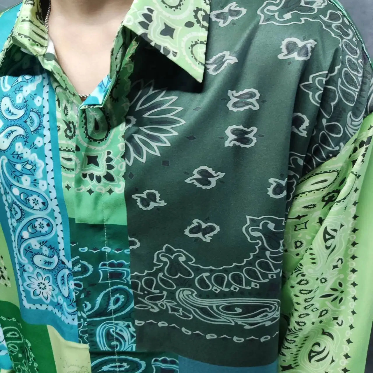 Hip-Hop Green Paisley Print Shirt