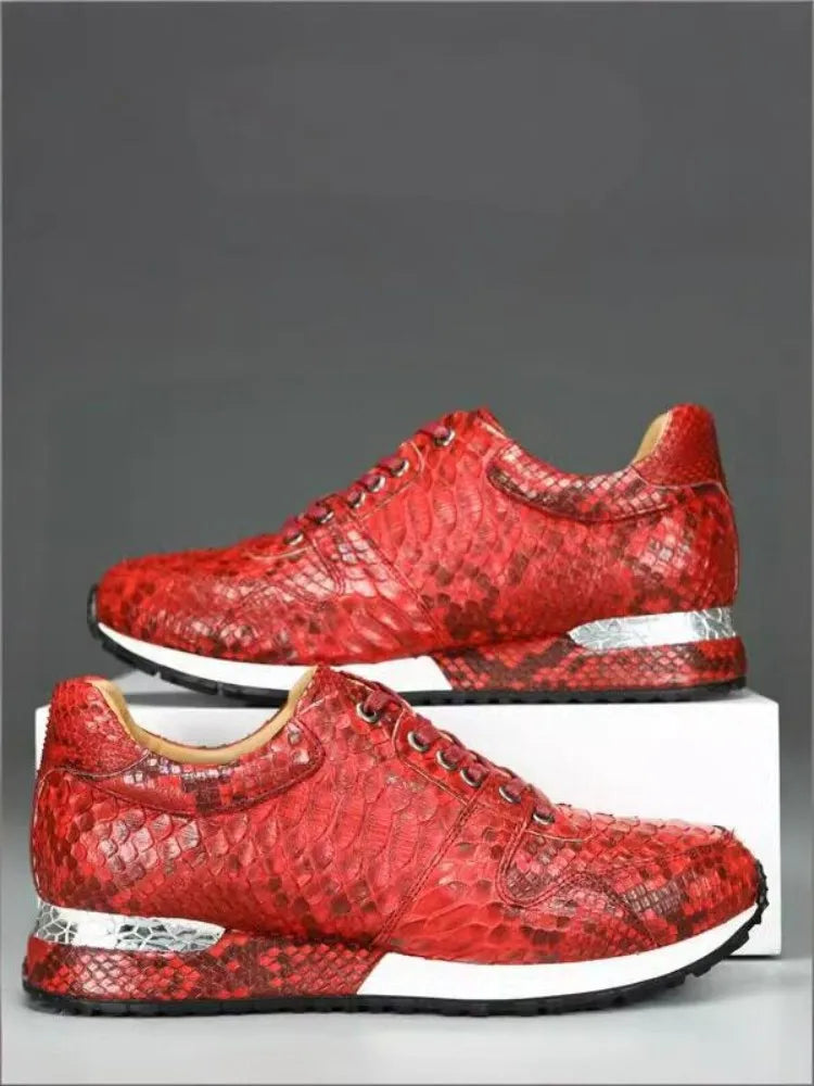 Flaming Snakeskin Lace-Up Sneakers