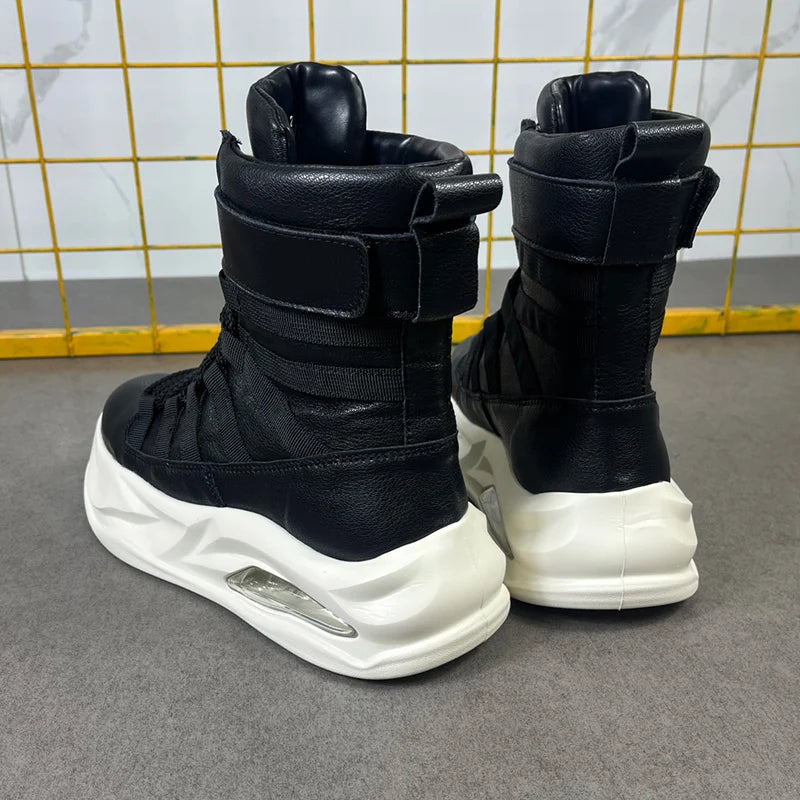 Solid Black Street Fashion Chunky Boots