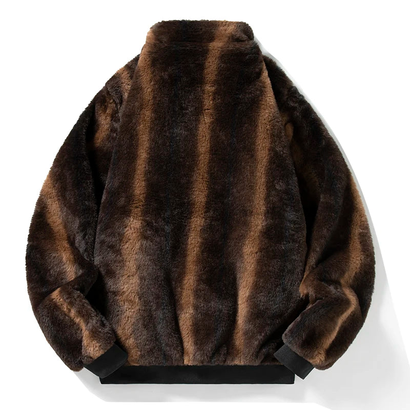 Striped Warm Fur Thick Loose Jacket