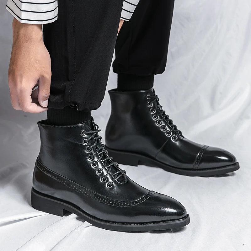 Leather Almond-Toe Workwear Boots