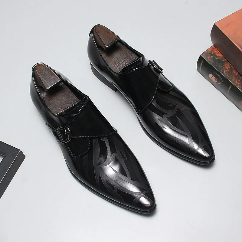 Shiny Geometric Leather Pointed Toe Shoes