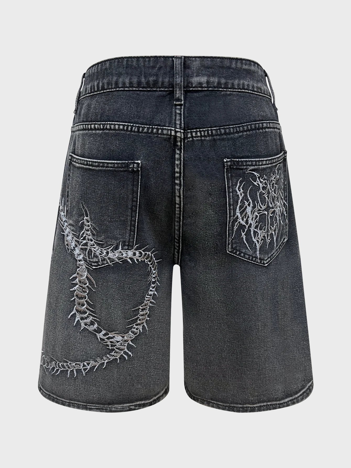 Embroidery Centipede Loose Denim Shorts