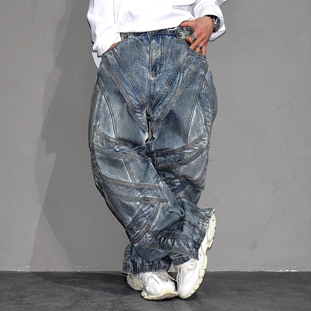 Blue Stitch Patchwork Baggy Jeans