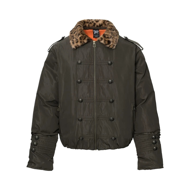 Leopard Faux Fur Multi Button Padded Jacket