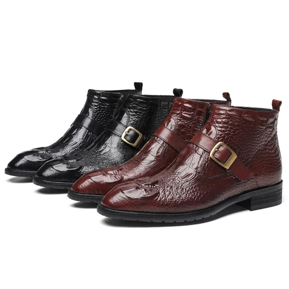 Vintage Croc Pattern Monk Strap Boots