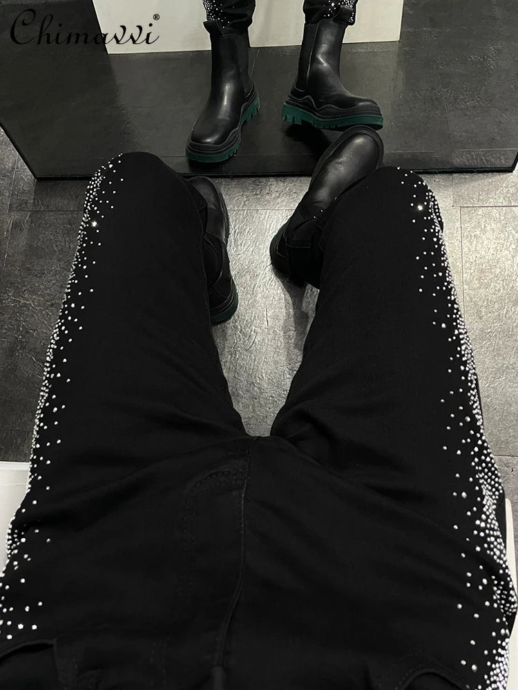 Solid Black Side Rhinestone Jeans