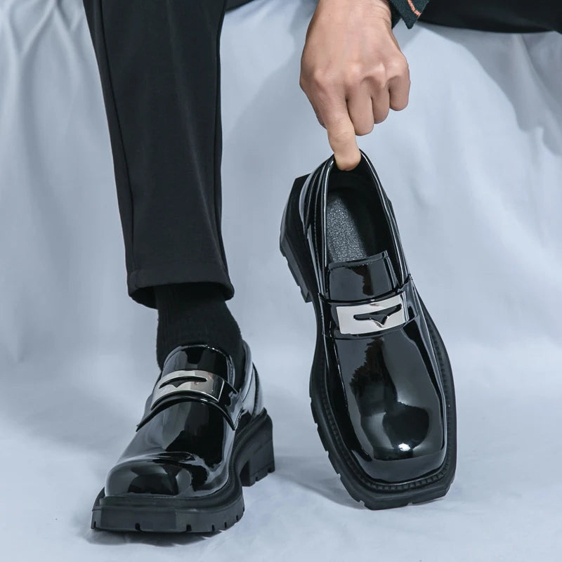 Square Toe Shiny Metal Accent Loafers