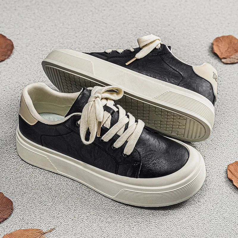 Thick-Soled Textured Leather Sneakers