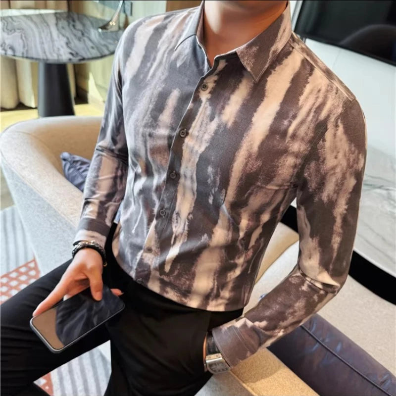 Tie Dye Striped Long Sleeve Shirt