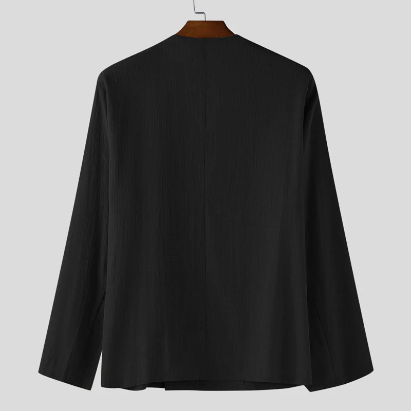 Solid Color V-Neck One-Button Shirt