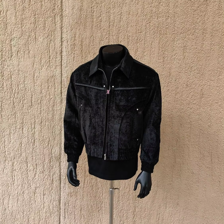 Solid Patchwork Collar Bomber Jacket