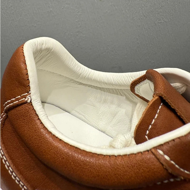 Round Toe Leather Chunky Sole Sneakers