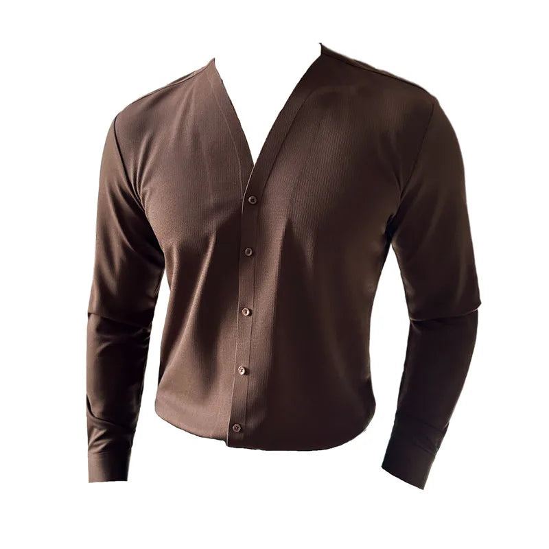 Buttoned V-Neck Long Sleeve Shirt