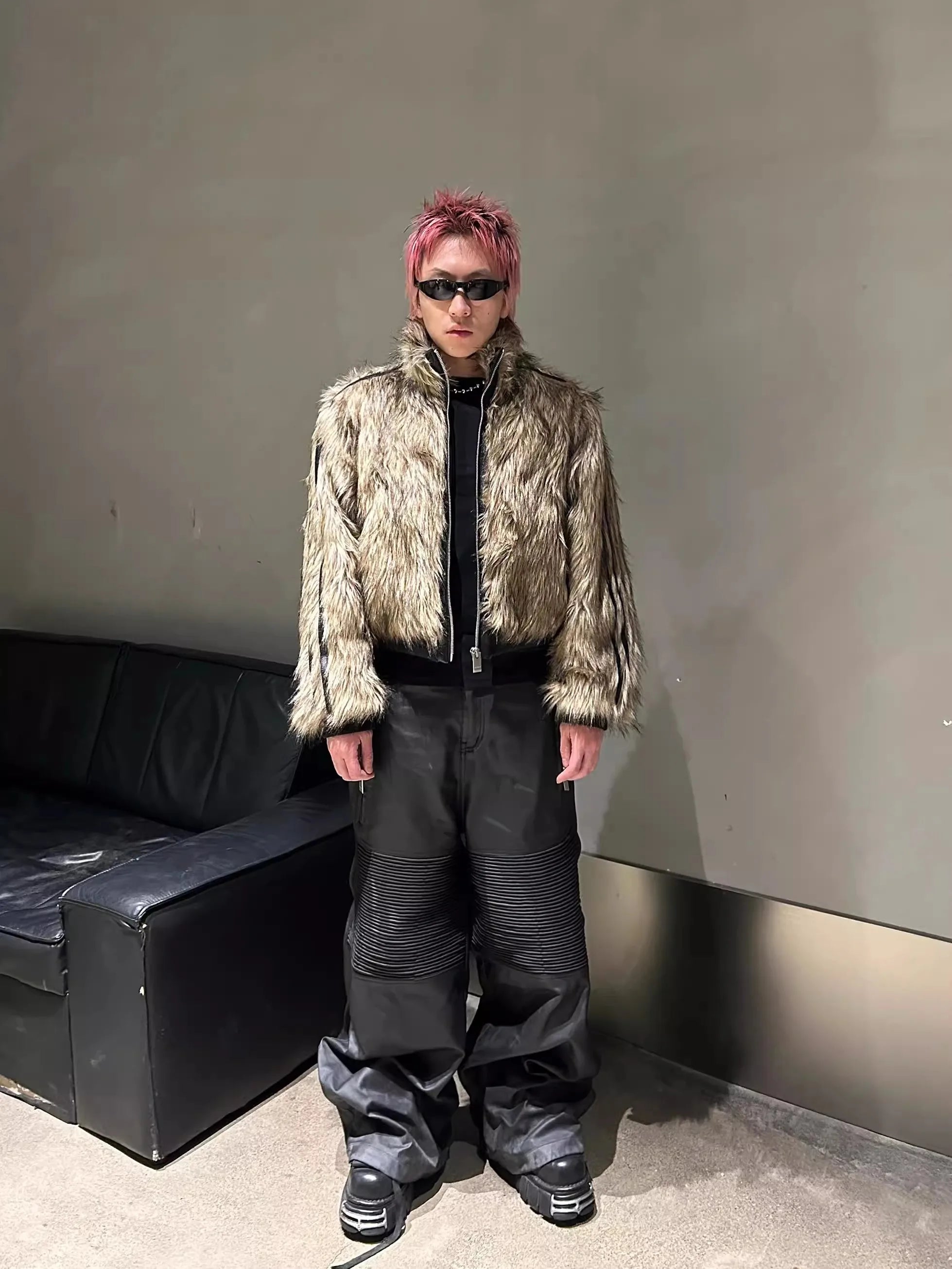 Star Patchwork Reversible Faux Fur Jacket