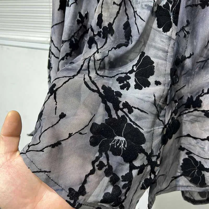 Black-Grey Tree Print Shirt