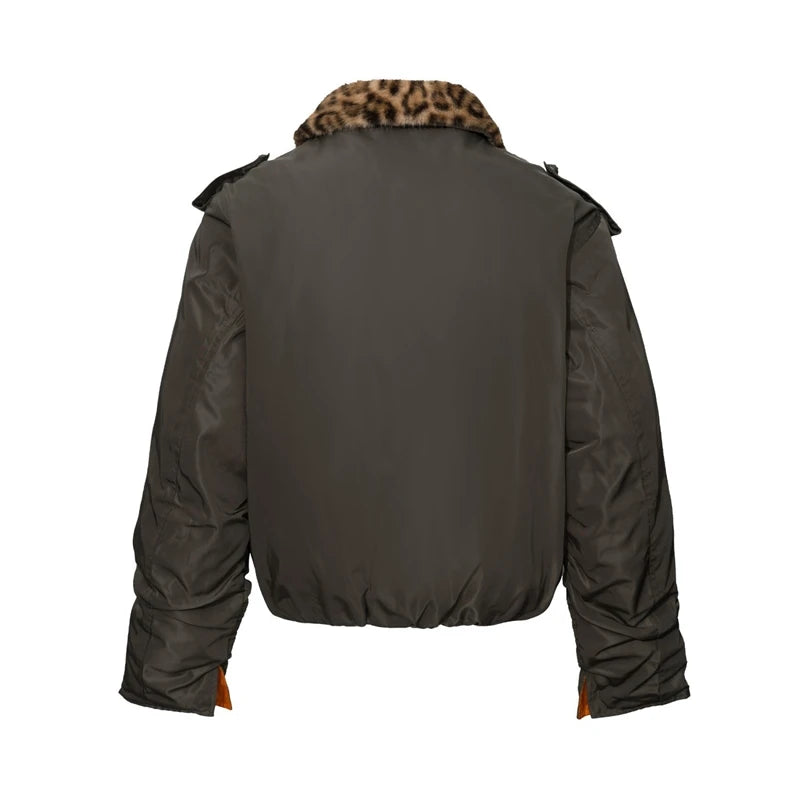 Leopard Faux Fur Multi Button Padded Jacket