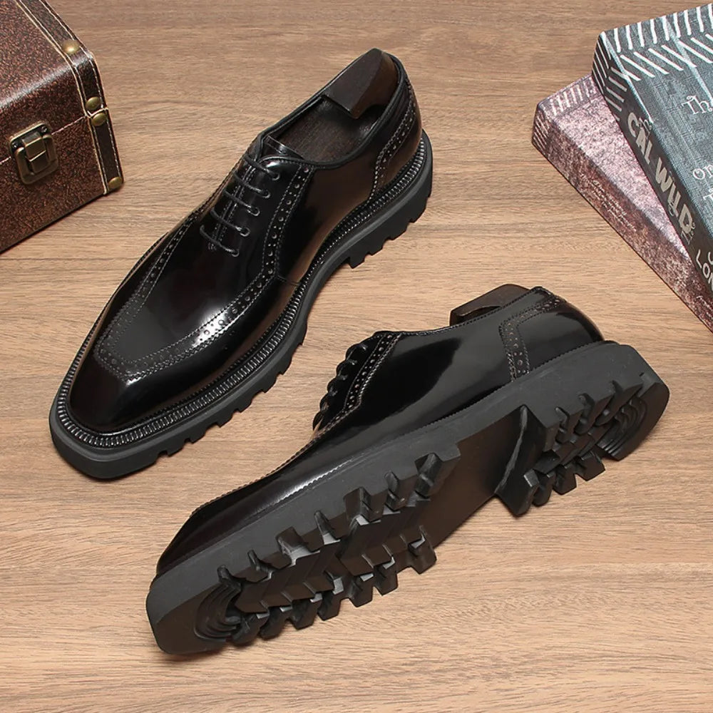 Height-Increase Leather Brogue Shoes