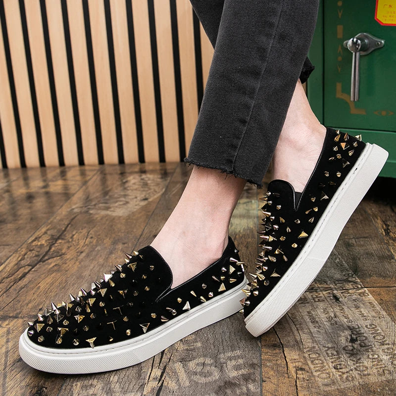 Punk Round Toe Rhinestone Rivet Sneakers