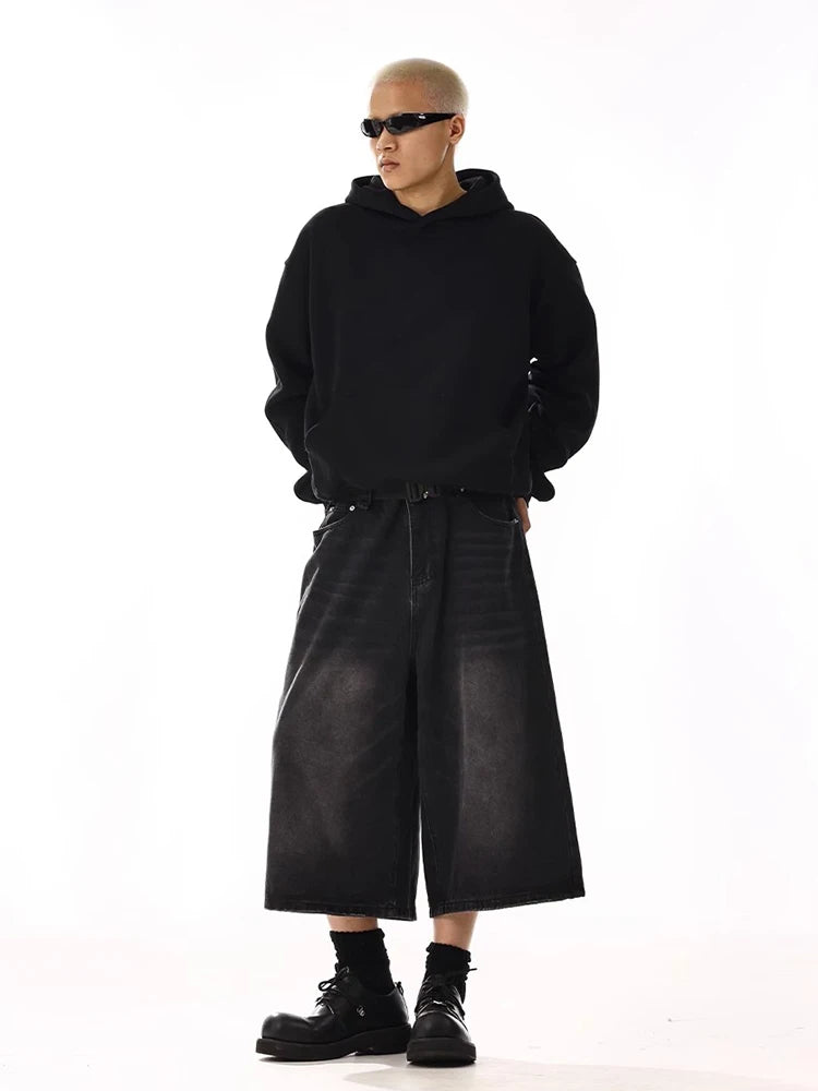 Low-Waist Wide-Leg Casual Denim Capri