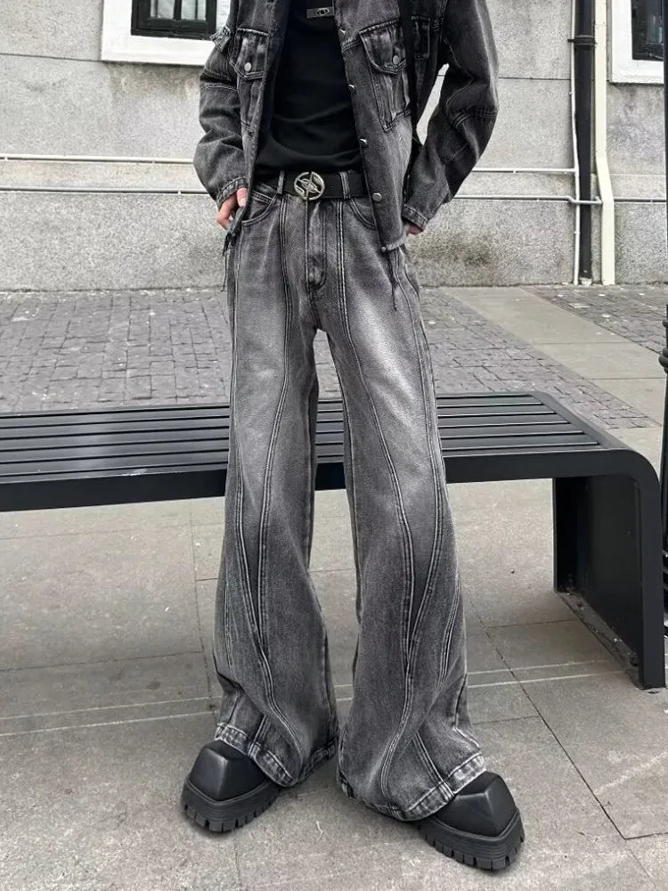 Y2K Streetwear Washed Grey Flare Jeans
