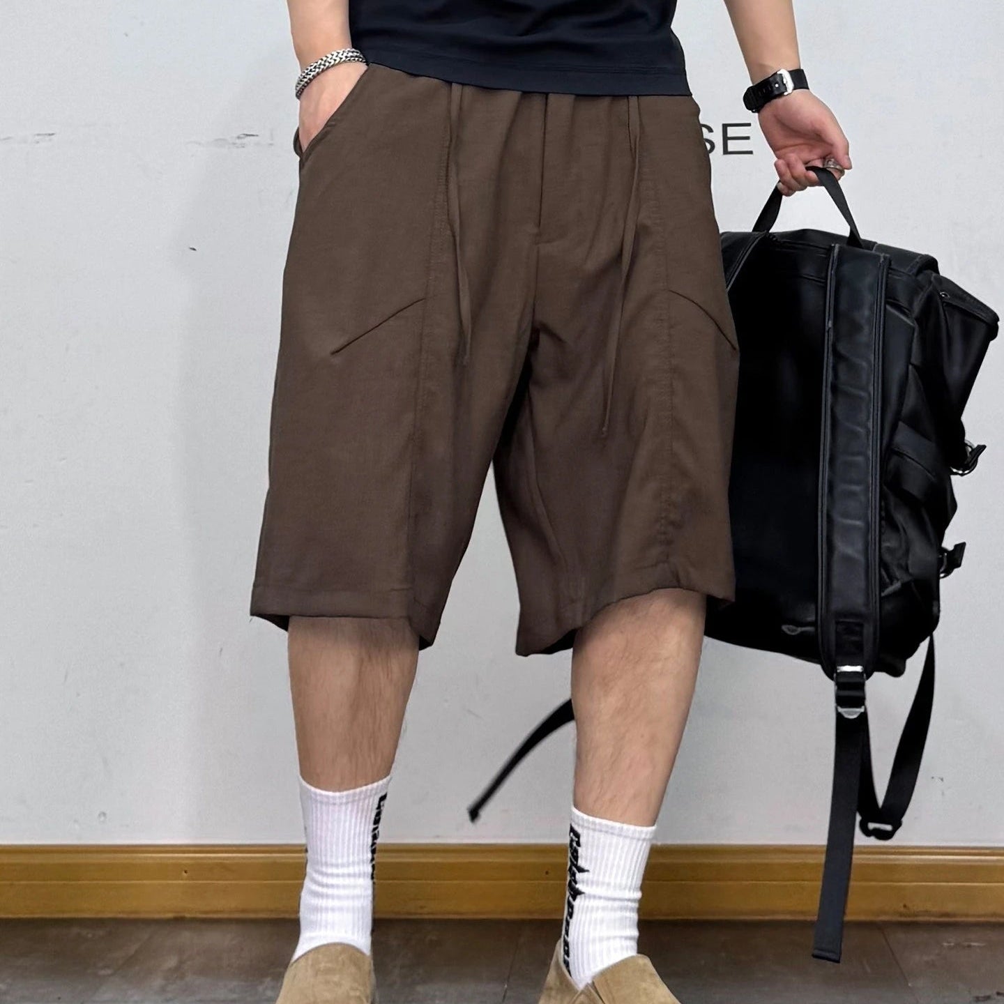 Mid-Length Loose Fit Drawstring Shorts