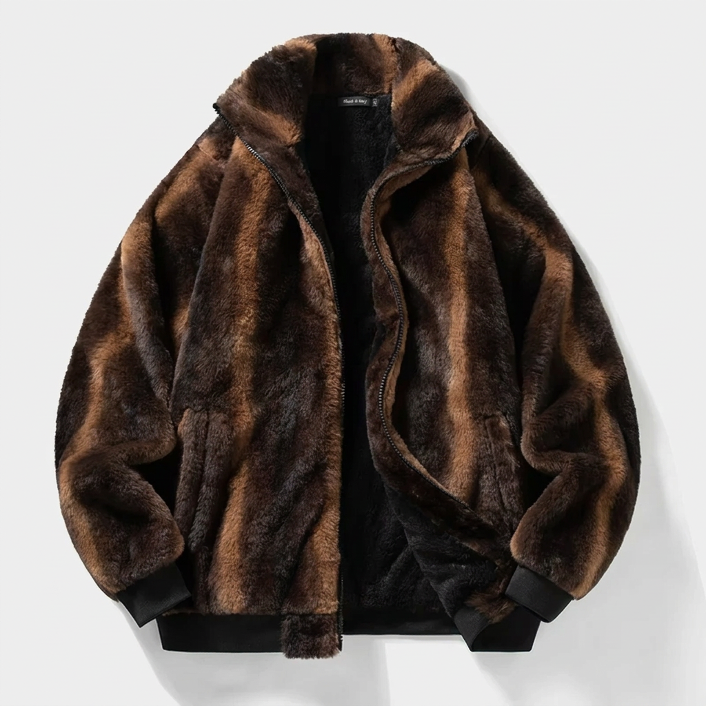 Striped Warm Fur Thick Loose Jacket