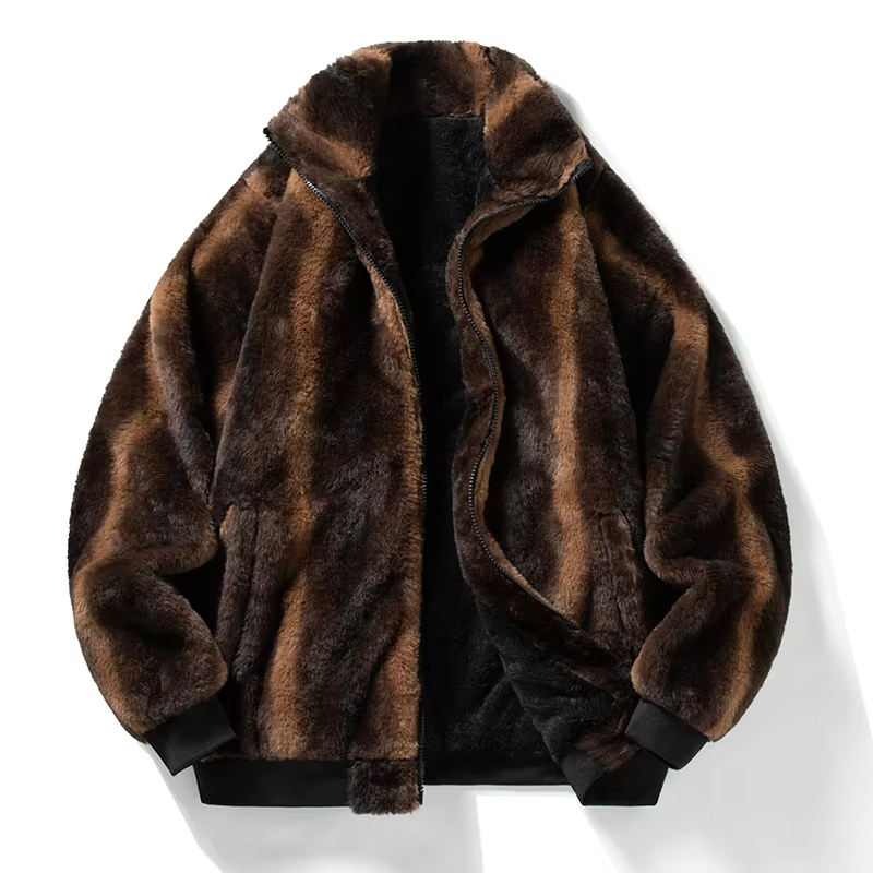 Striped Warm Fur Thick Loose Jacket