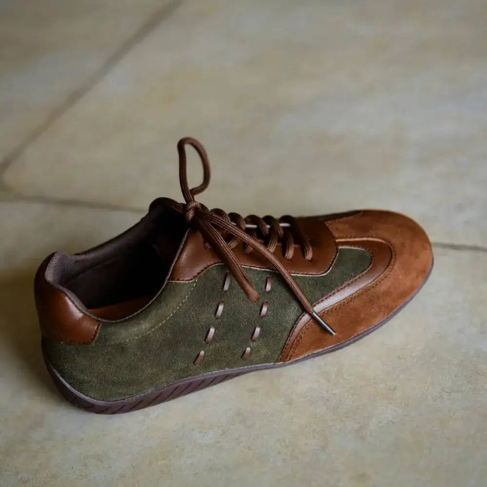 Vintage Suede Leather Lace-Up Sneakers