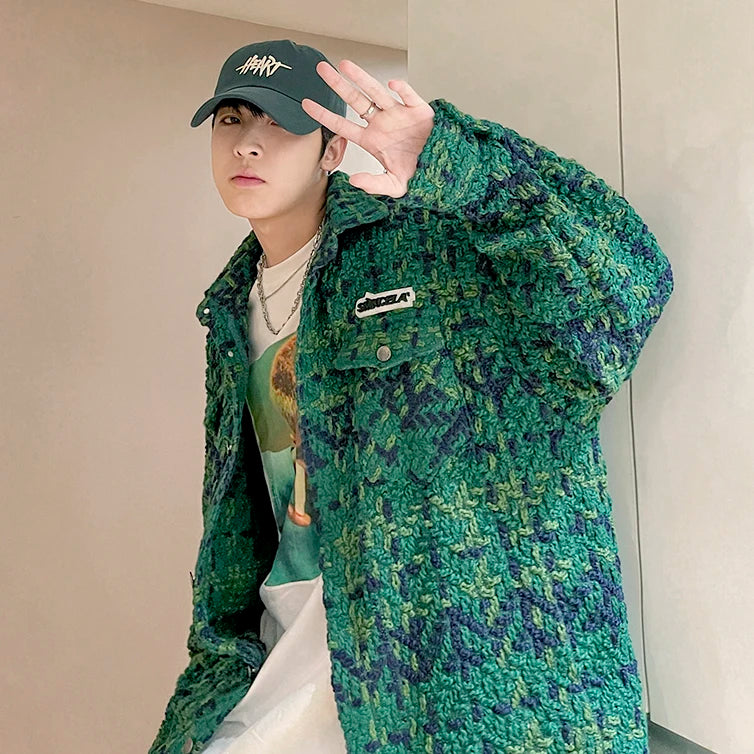 Button Front Tweed Plaid Shirt Jacket