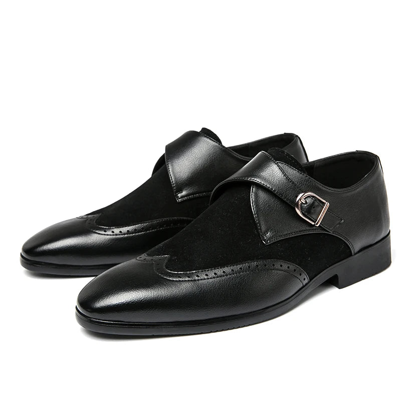Plaid Suede Wingtip Monk Shoes