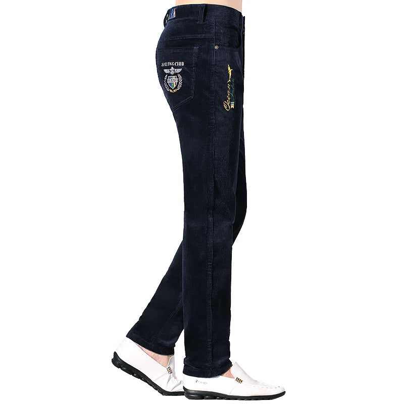 Letter Embroidered Solid Corduro Straight Jenas