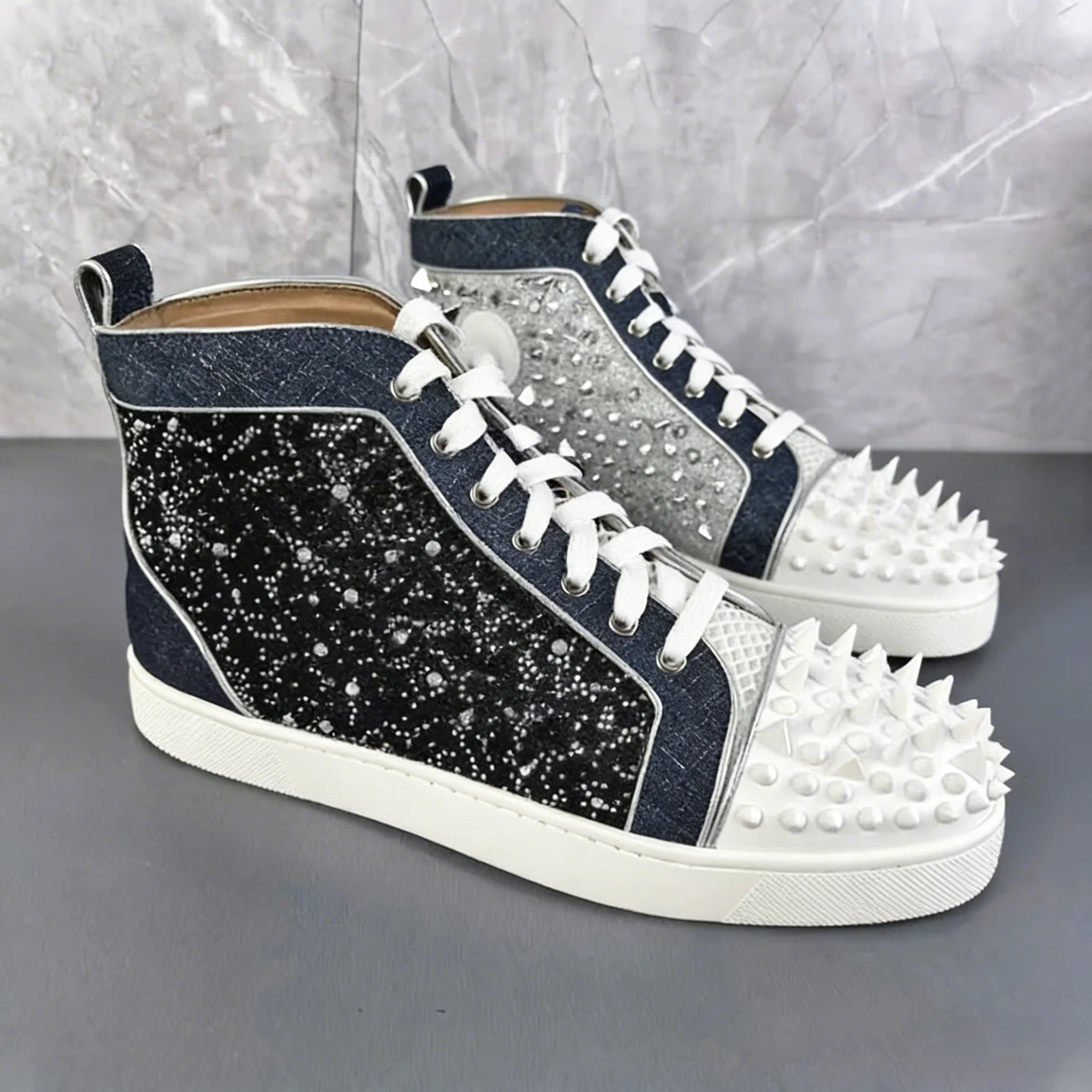 Rhinestone Rivet Spiked High-Top Sneakers