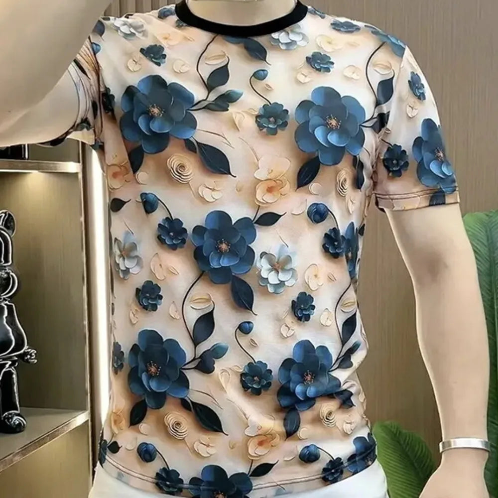 Blue Floral Short Sleeve T-Shirt
