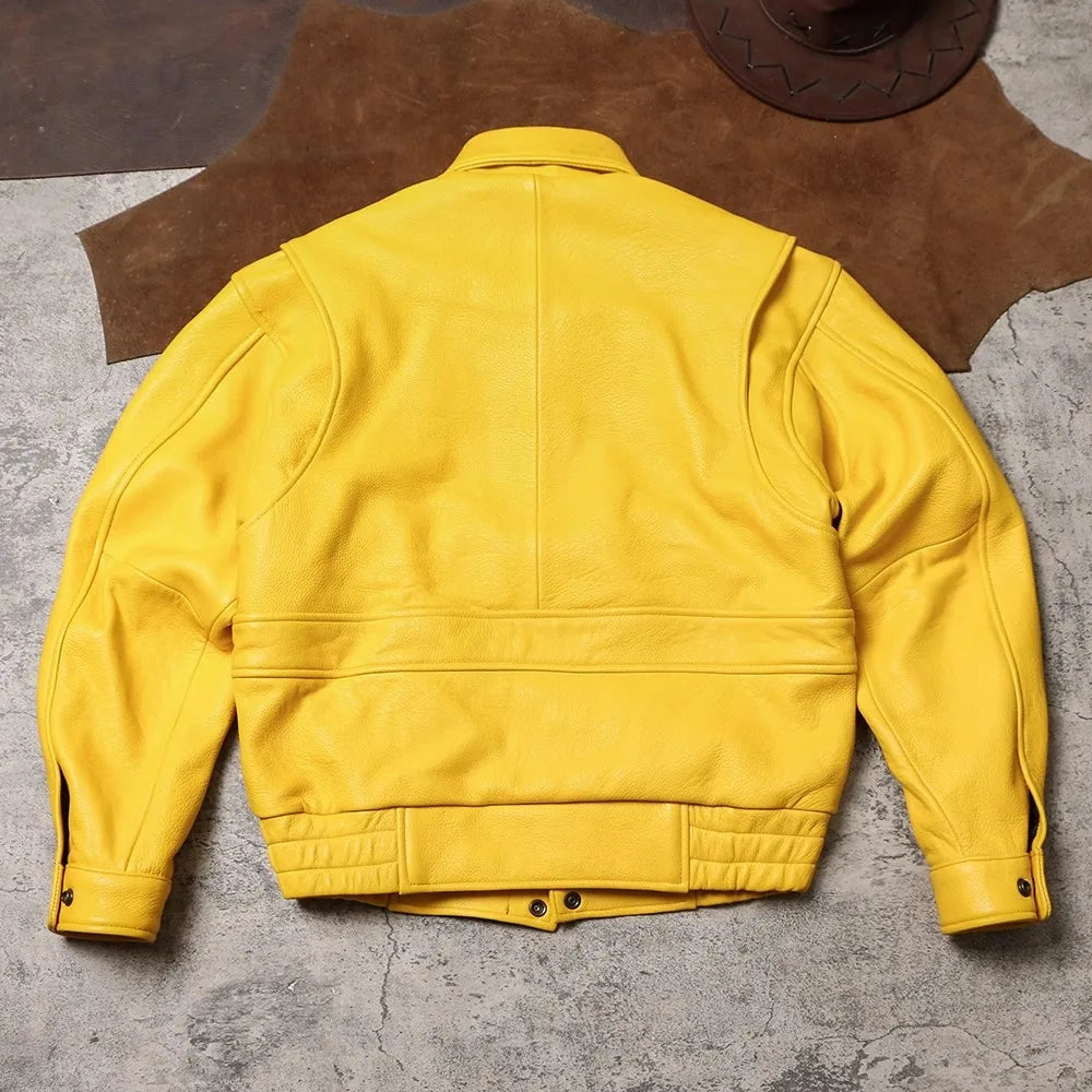 Yellow Soft Pu Leather Men's Jacket